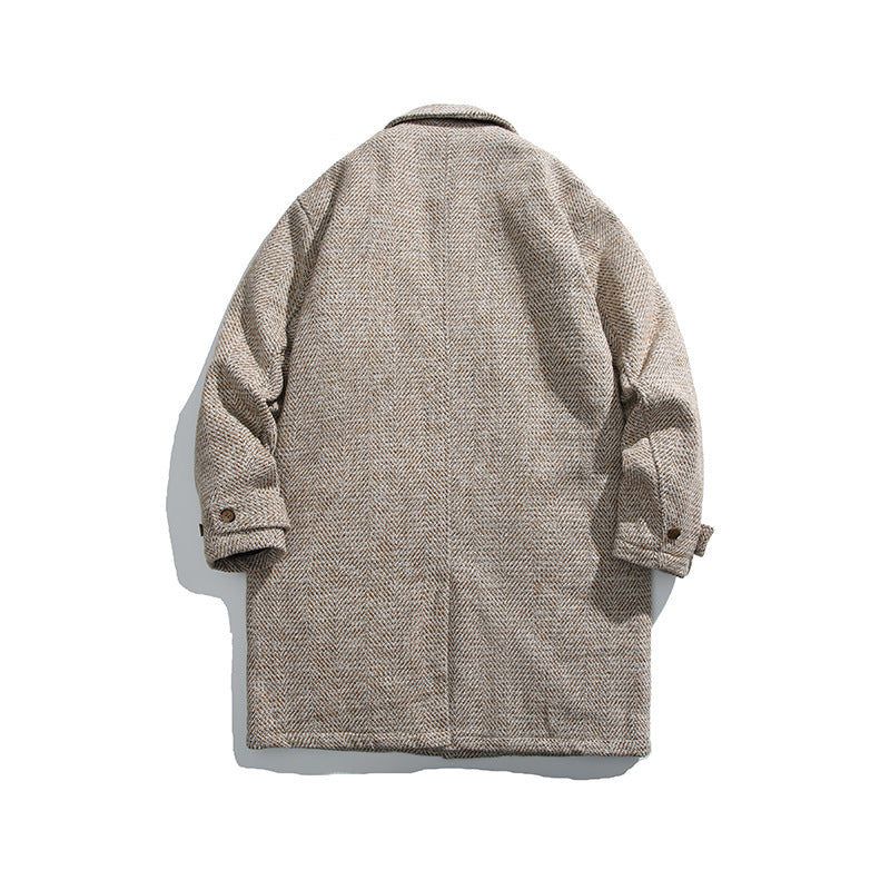 Unisex Kastiger Oversize Wool Blend Coat with Herringbone Pattern, Shirt Collar and Button Placket Amarae