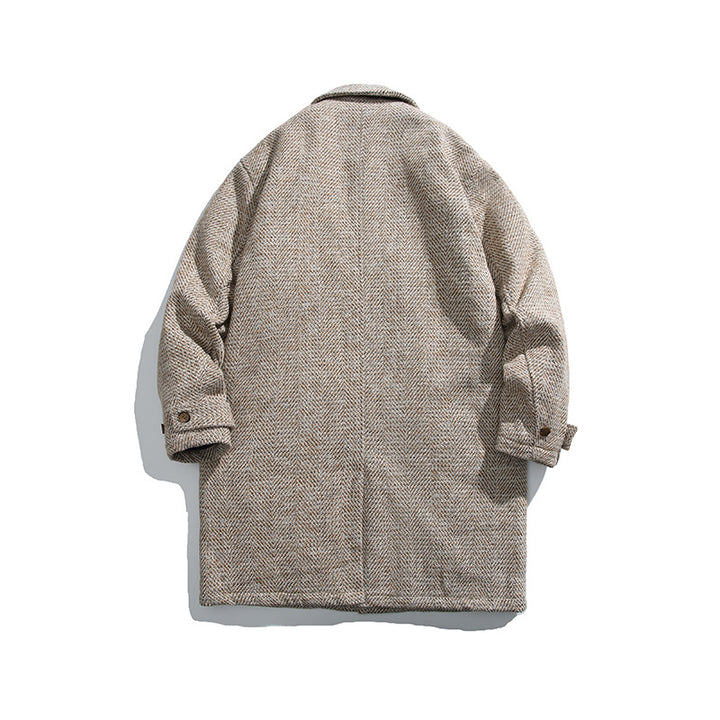 Unisex Kastiger Oversize Wool Blend Coat with Herringbone Pattern, Shirt Collar and Button Placket Amarae