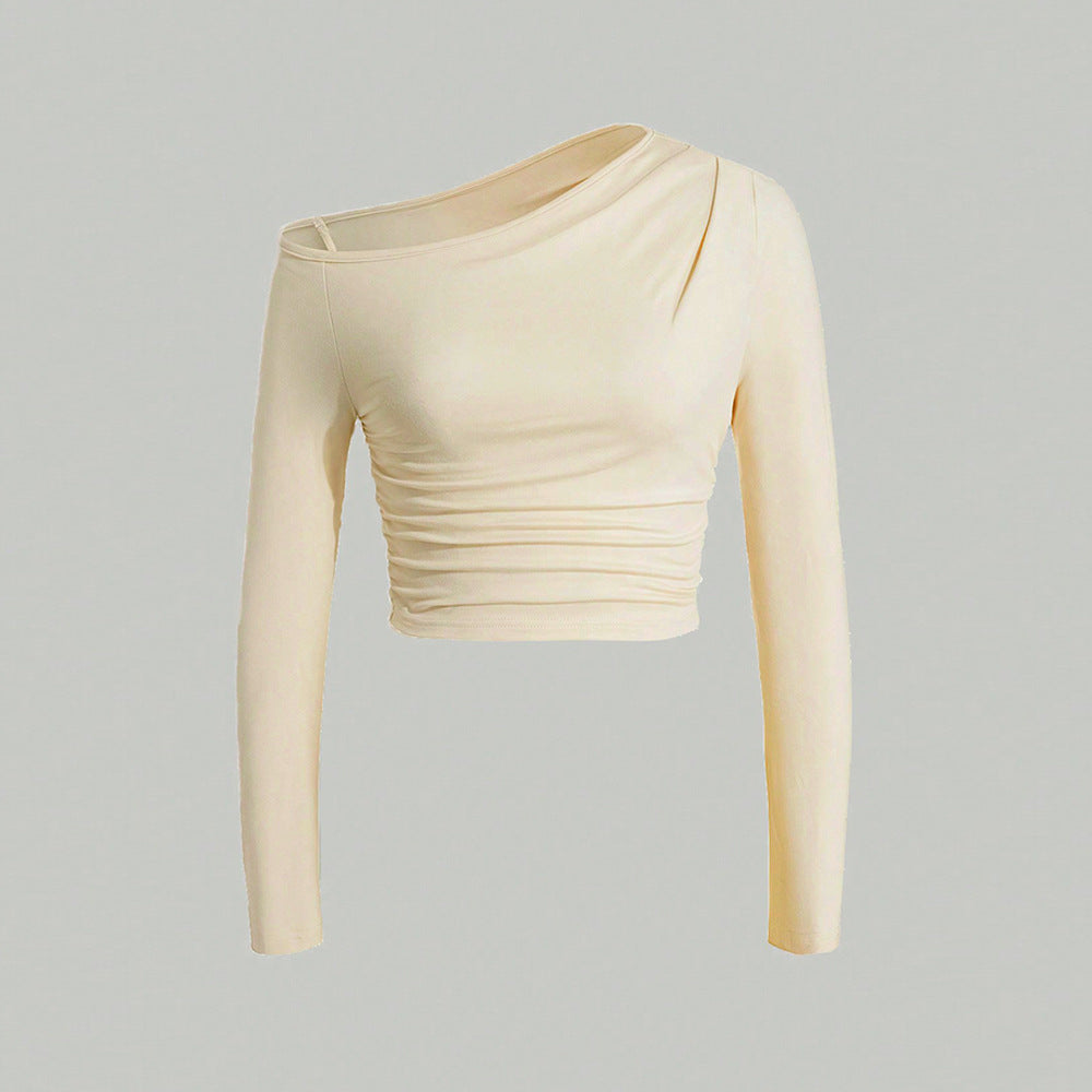 Haut court à manches longues asymétrique pour femmes avec effet de fronce léger Chic & Stil