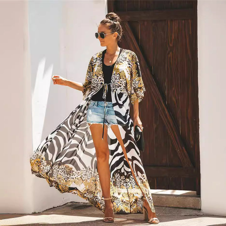 Women lightweight safari-inspired kimono wrap Lune London