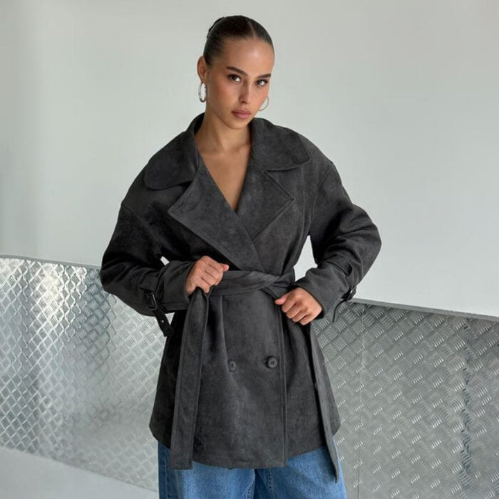 Women Elegant Suede Jacket with Belt Lune London