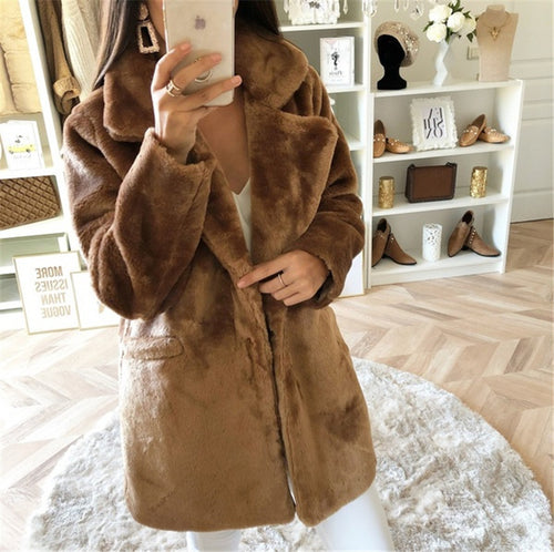 Women's oversized cozy cotton coat with luxurious faux fur Amarae