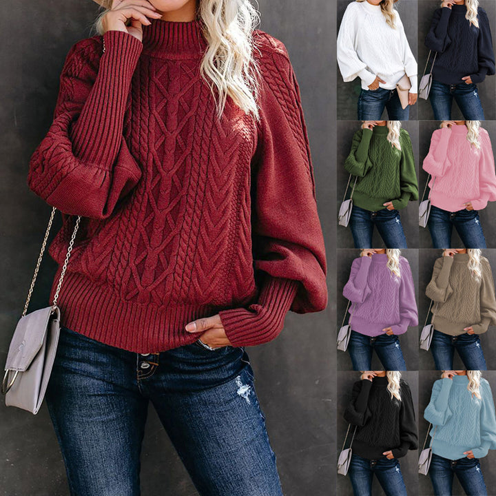 Knitted sweater for women with high collar and textured pattern Lune London