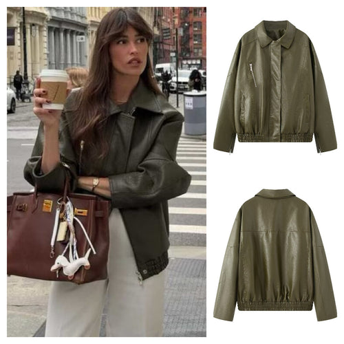 Veste en faux cuir stylée pour femmes avec ceinture élastique Chic & Stil