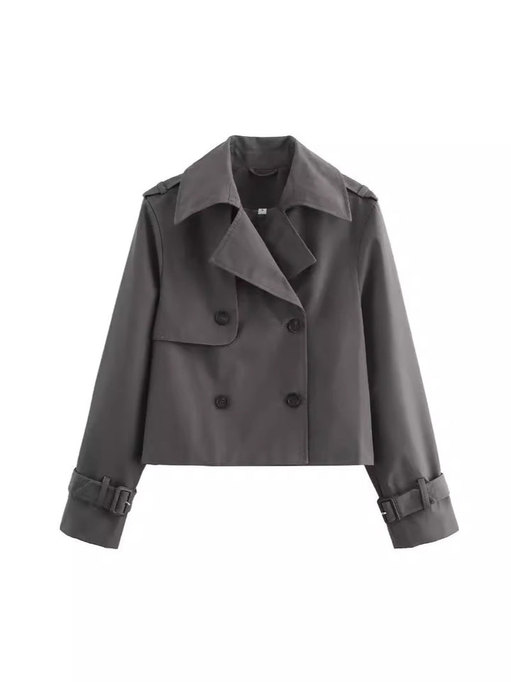 Short trench coat for women with double-breasted fastening and adjustable sleeves Lune London