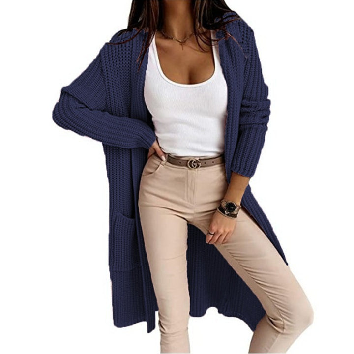 Ladies Long Knit Cardigan with modern structured pattern Lune London