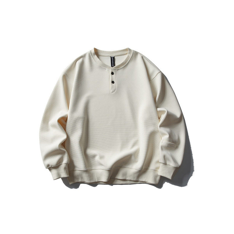 Unisex Waffle Knit Henley Sweatshirt in Oversize Cut with Button Placket Amarae