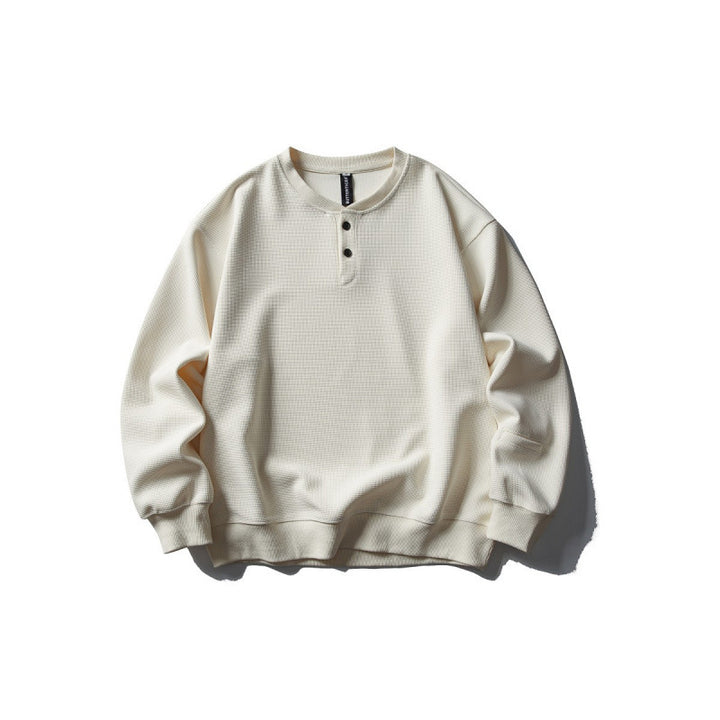 Unisex Waffle Knit Henley Sweatshirt in Oversize Cut with Button Placket Amarae