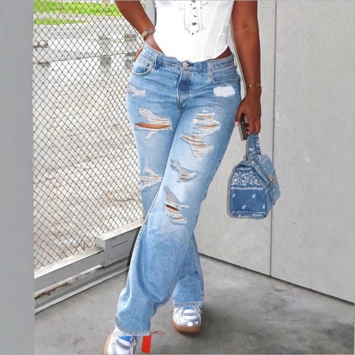 Women High-Waisted Relaxed-Fit Straight Jeans with pronounced Destroyed Details Amarae