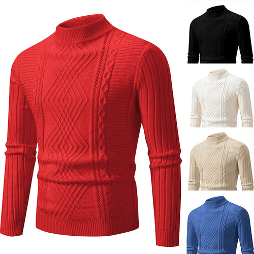 High-quality cotton turtleneck sweater for men with a ribbed cable pattern Amarae
