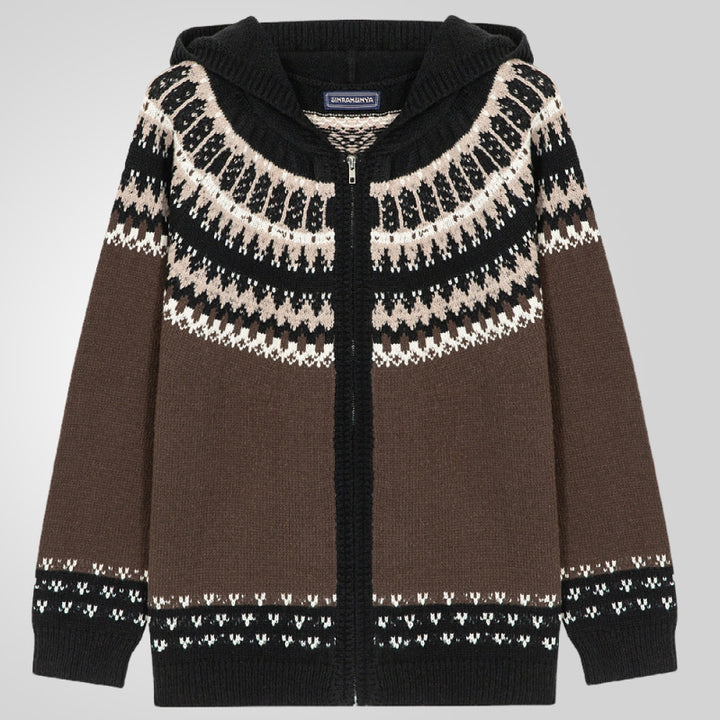 Men's knitted jacket with traditional Norwegian pattern and hood Lune London