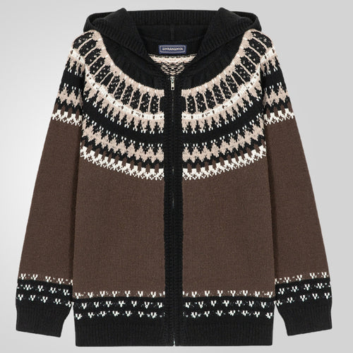 Men's knitted jacket with traditional Norwegian pattern and hood Amarae