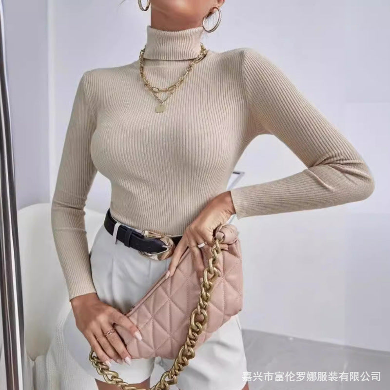 Top à col roulé à manches longues pour femmes en ribbed de haute qualité Chic & Stil