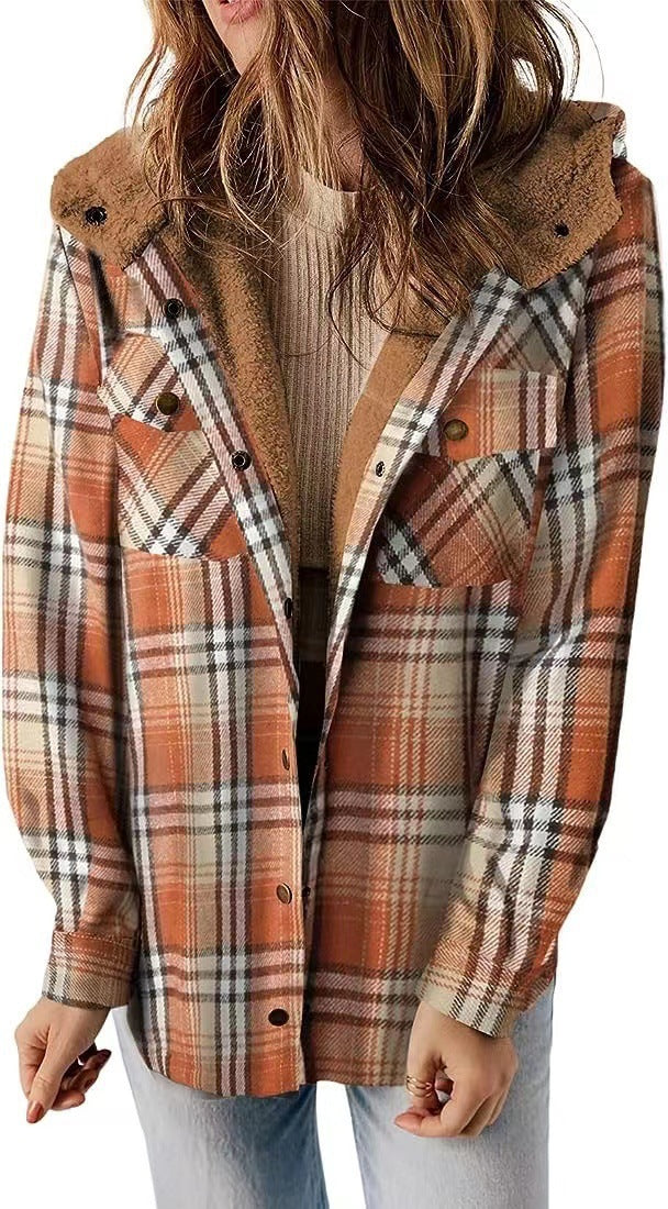 Women Flannel Checkered Jacket with Cozy Lining Amarae
