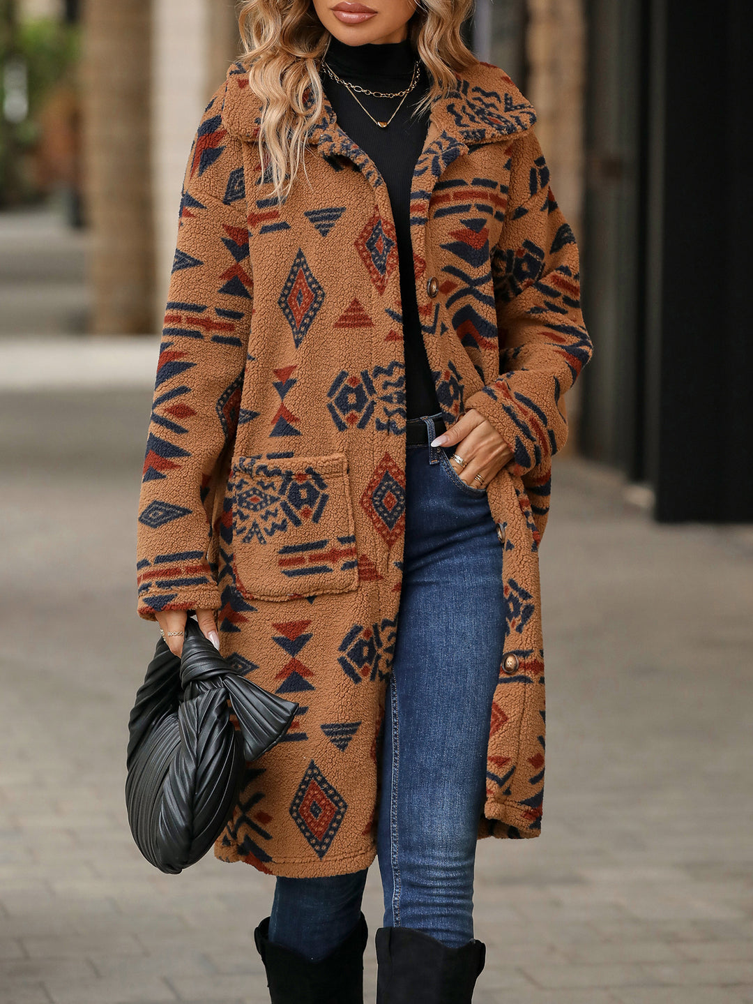 Lune London women's teddy jacket with a unique geometric pattern