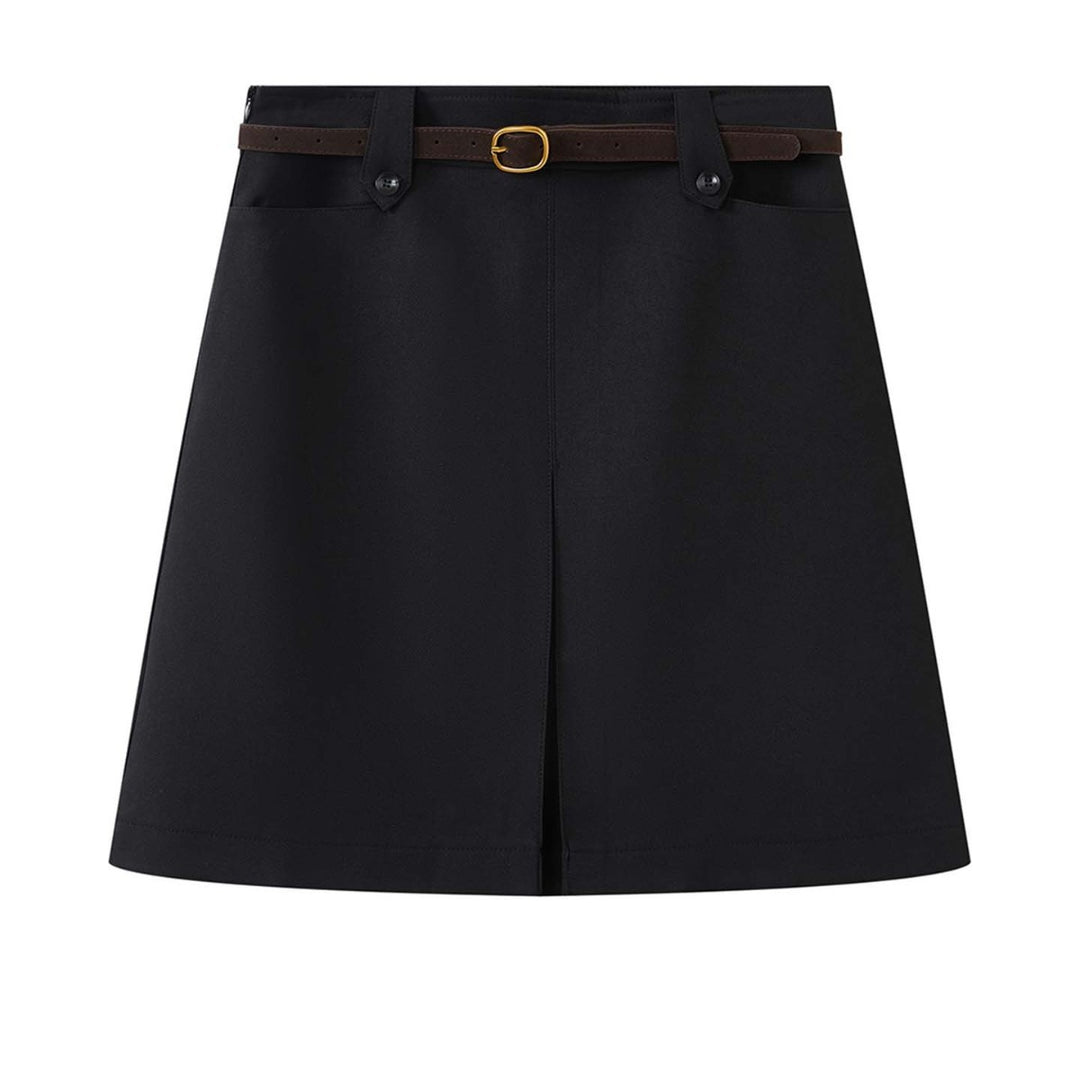 Women Knee-Length A-Line Skirt with Center Slit and Waist Pockets Amarae