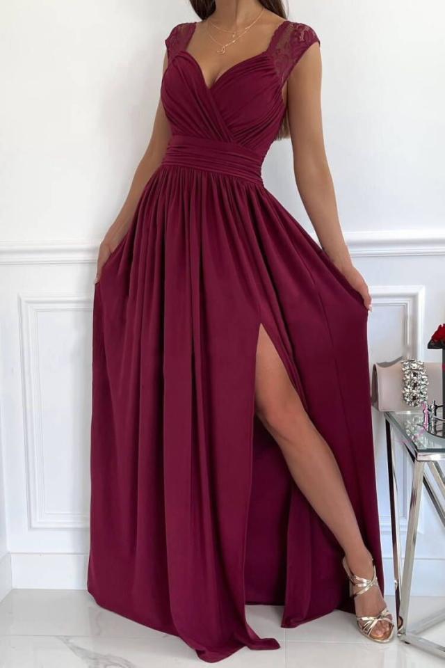 Lune London | Women's Evening Dress with Elegant V-Neck and Ruffle Details