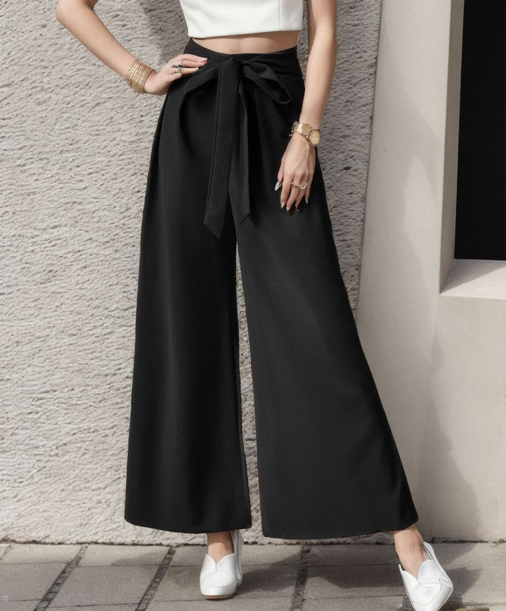 High waisted wide leg pants for women with tie belt Lune London