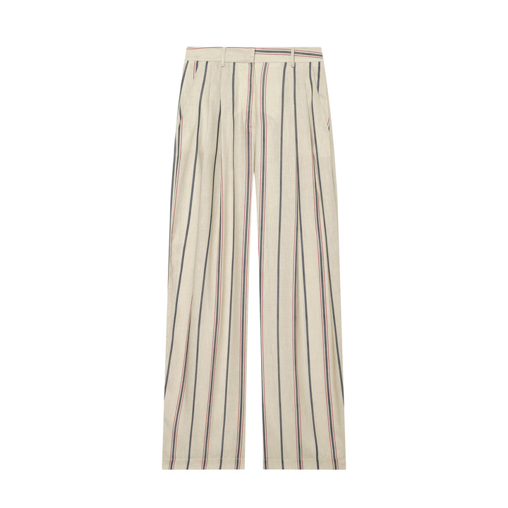 Women's loose linen trousers with pleats, high waistband and vertical stripes Amarae