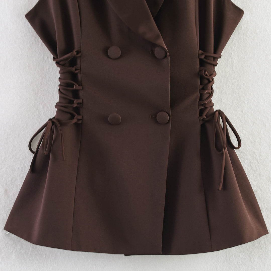 Women's sleeveless double-breasted blazer vest with waist lacing Amarae