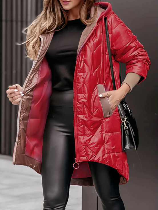 Ladies Long, sporty hooded coat with quilted design Lune London