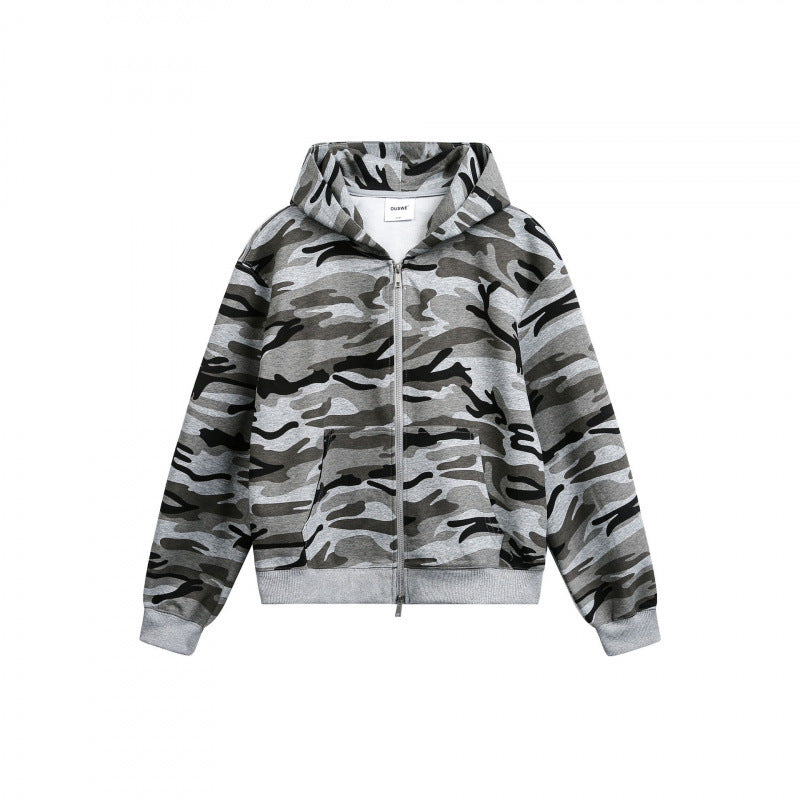 Unisex hooded jacket with camouflage pattern, full zipper and kangaroo pockets Amarae
