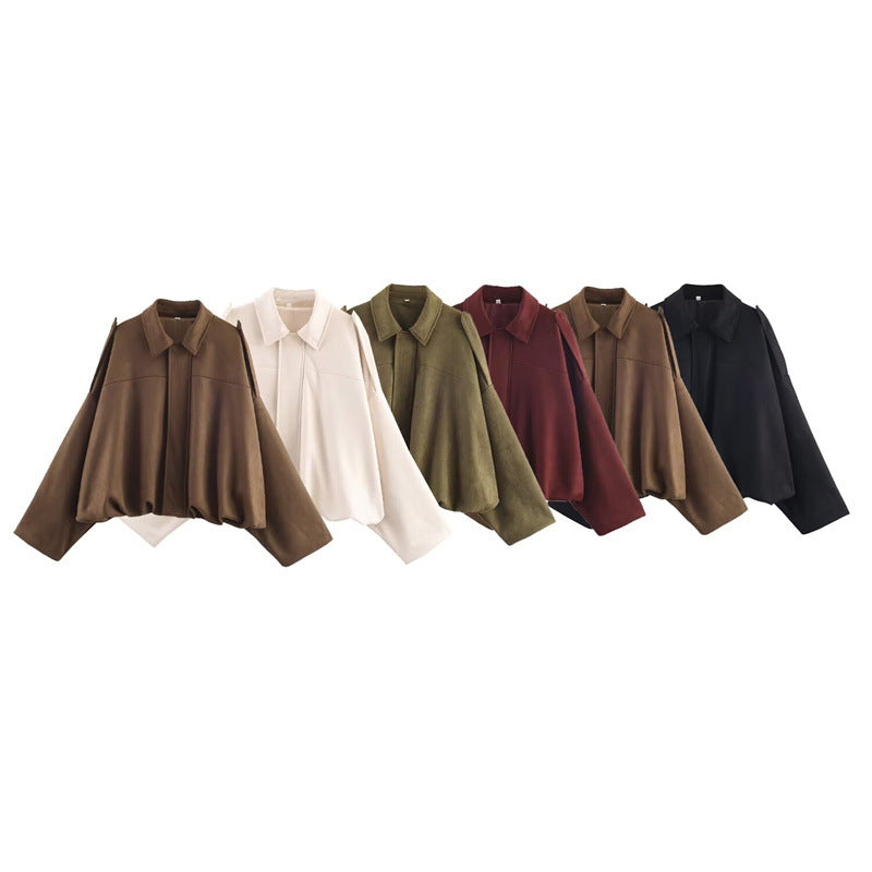 Ladies oversized suede jacket with a relaxed fit and practical shoulder details Lune London
