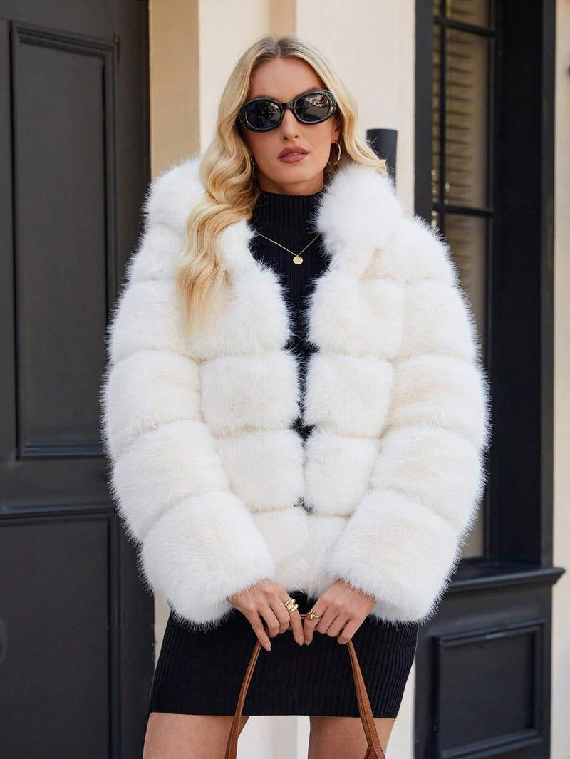 Ladies Trendy Faux Fur Jacket with Hood Lune London