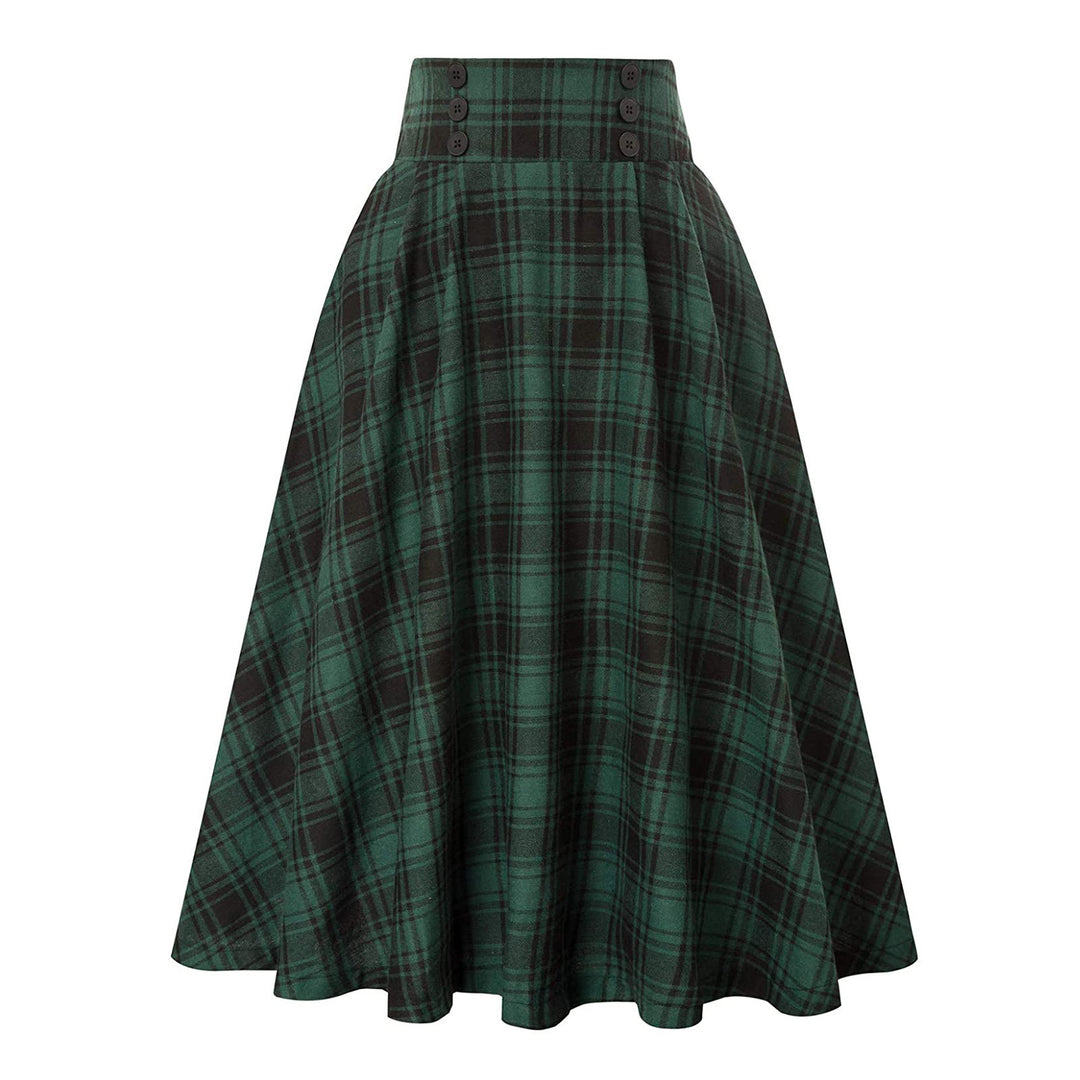 Women A-line Checkered Midi Skirt with Elastic Waistband Amarae