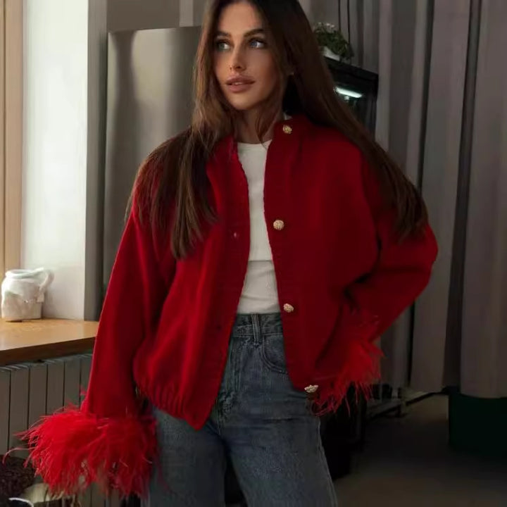 Trendy knitted jacket for women with fringes Lune London