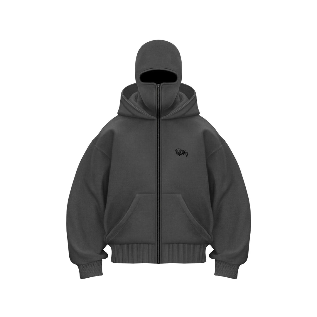 Women's hoodie sweatshirt with integrated face protection and practical zip pockets Lune London