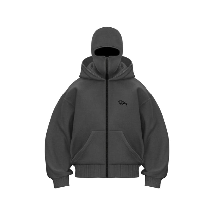 Women's hoodie sweatshirt with integrated face protection and practical zip pockets Lune London