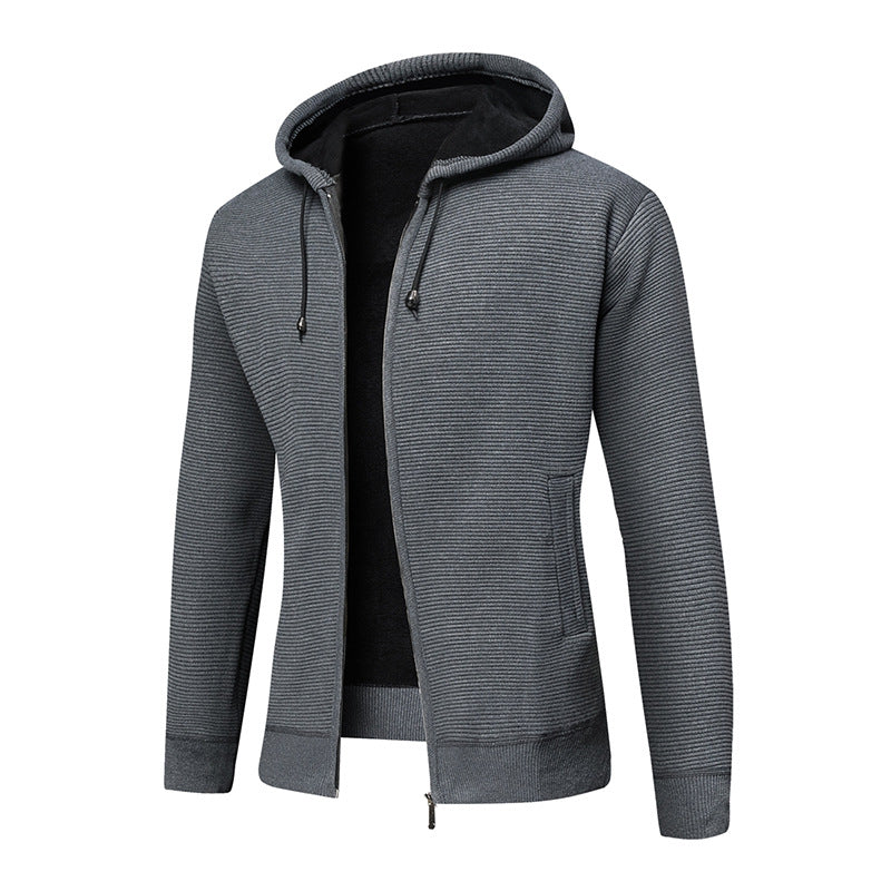 Men's fleece hooded jacket with trendy ribbed design Lune London
