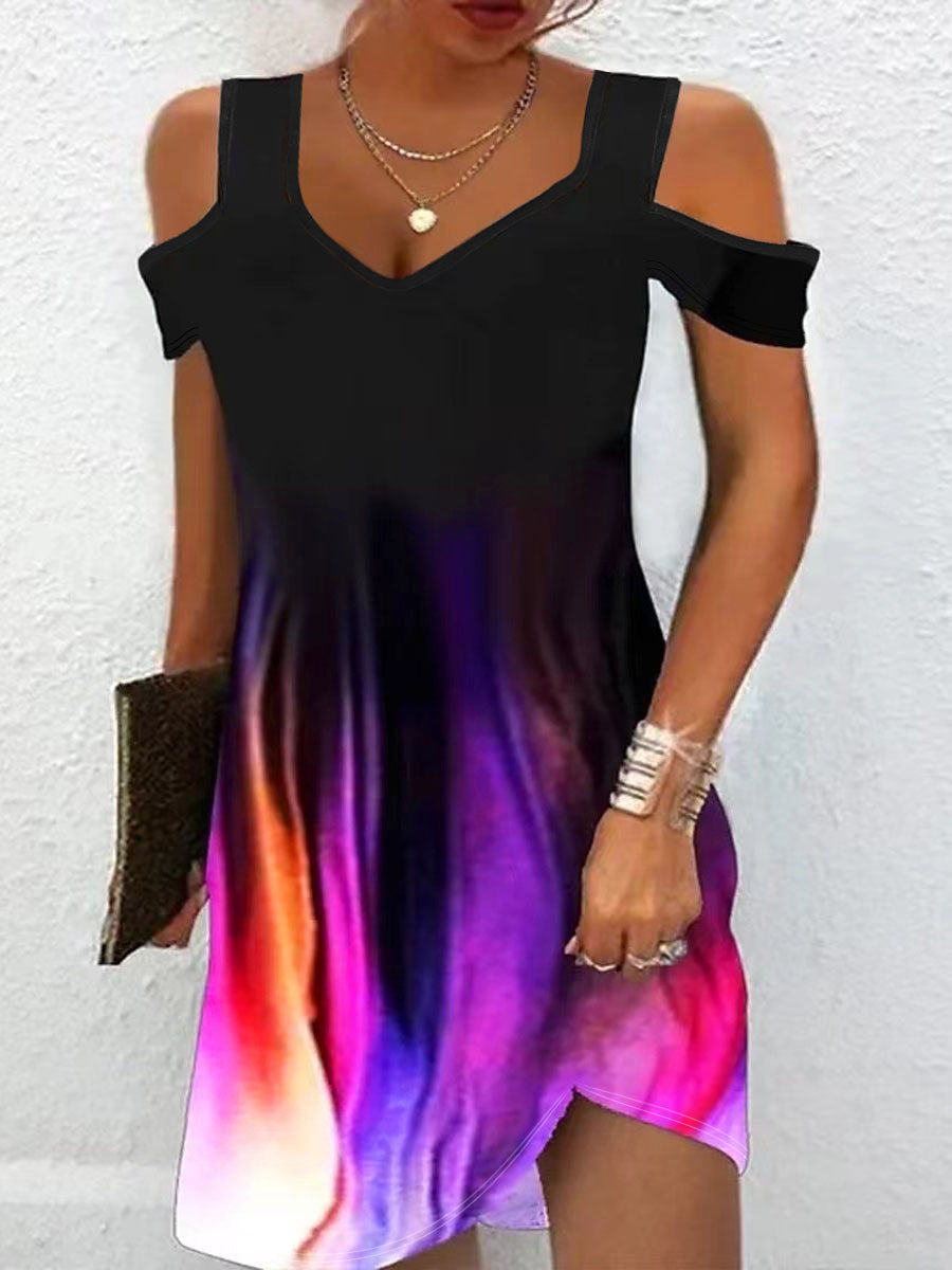 Ladies Cold Shoulder Graphic Mini Dress Lune London