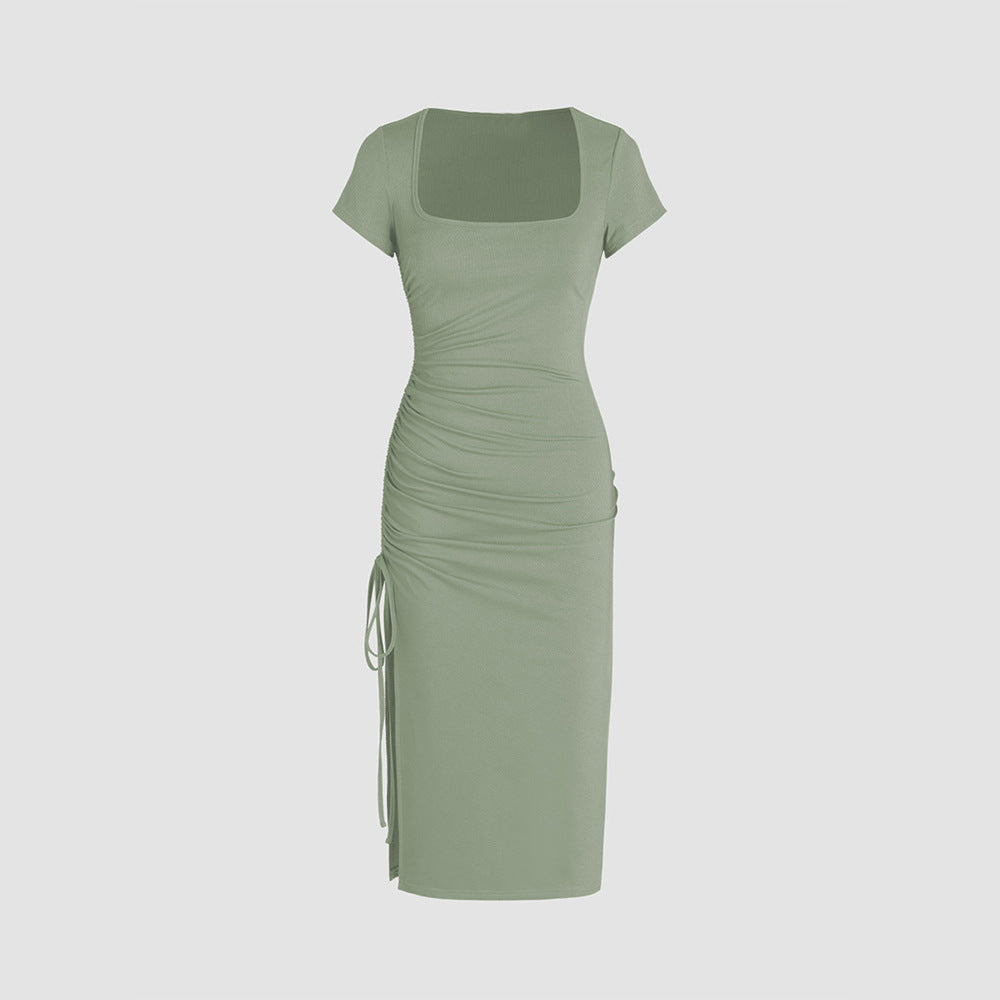 Robe midi ajustée pour femme avec fente latérale et détails froncés Chic & Stil
