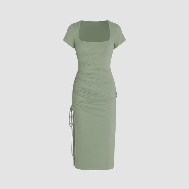 Robe midi ajustée pour femme avec fente latérale et détails froncés Chic & Stil