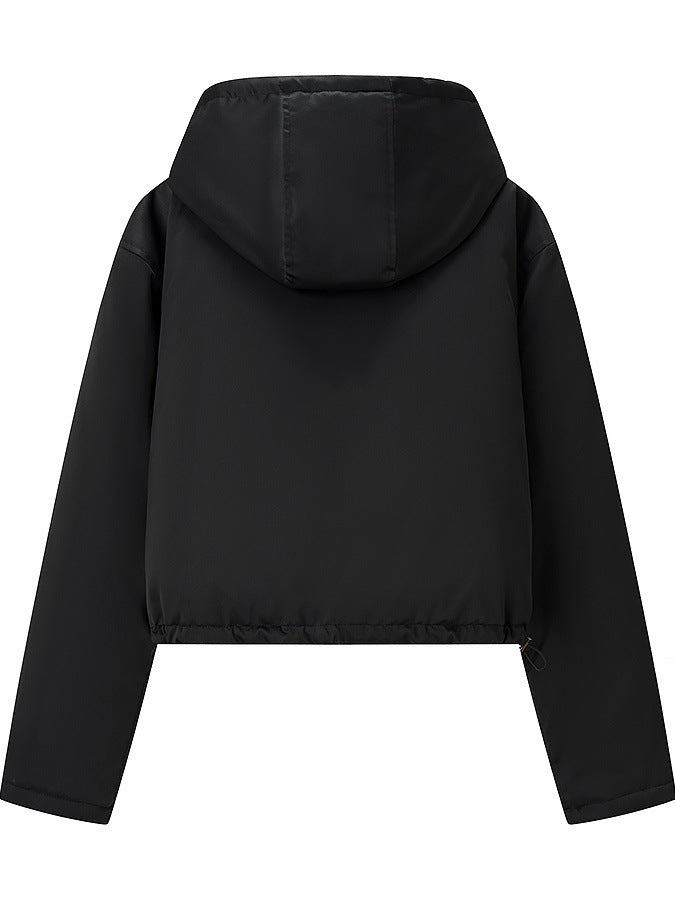 Stylish transition jacket for women with hood and snap button closure Lune London