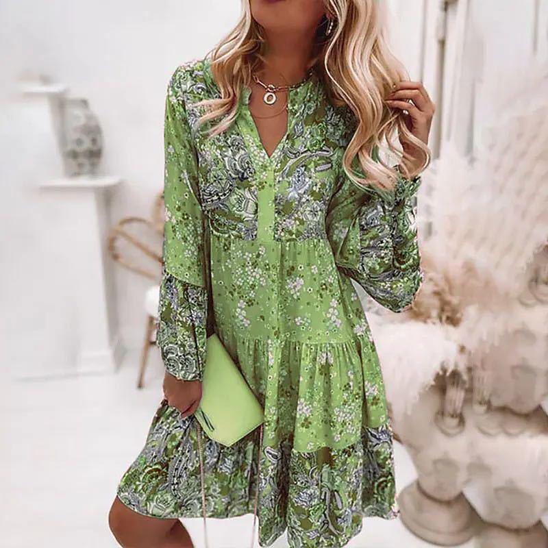 Elegant blouson dress for ladies with floral design and ruffles Lune London