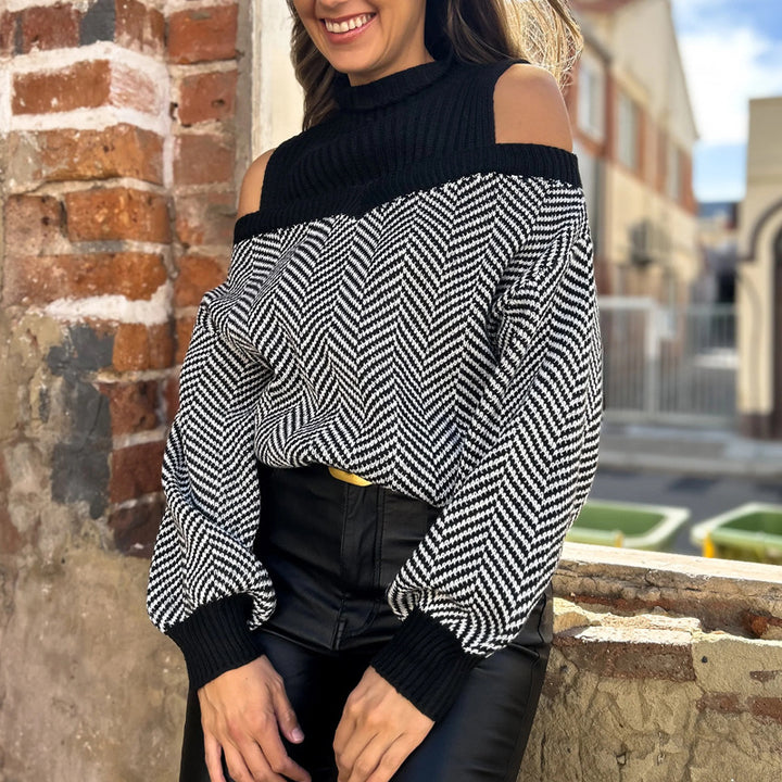 Fashion women's sweater with off-shoulder design and zigzag pattern Lune London