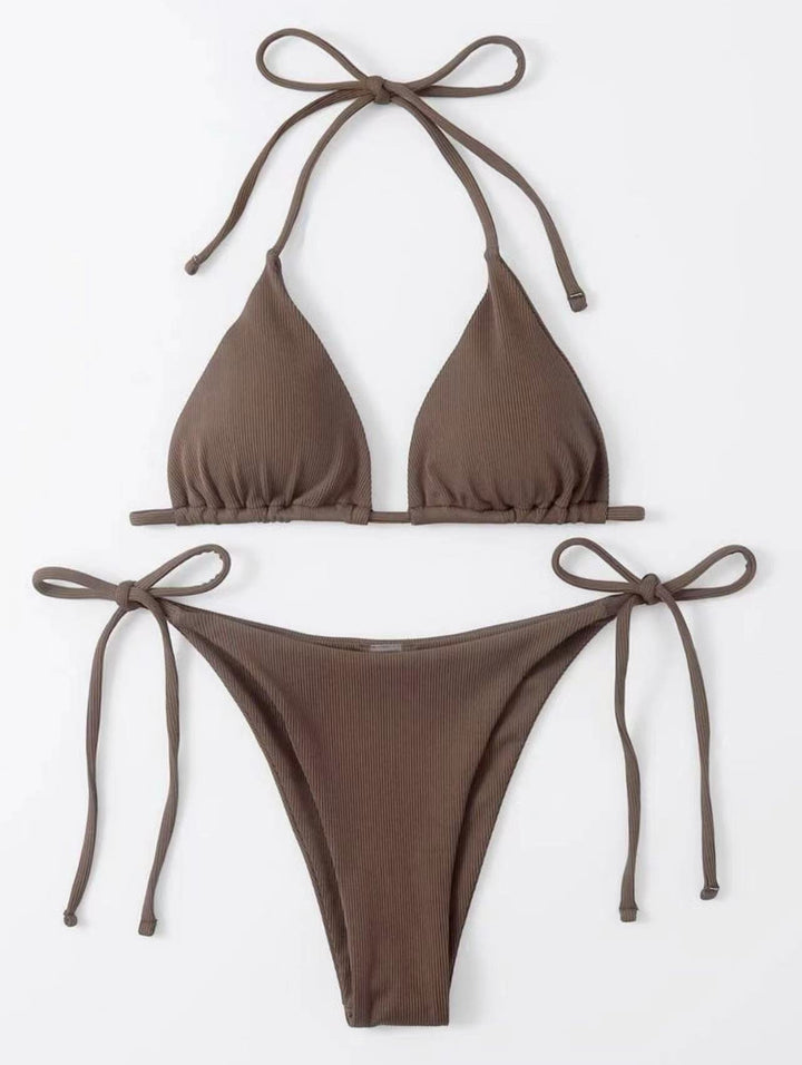 Striped bikini set for women with tie front Lune London