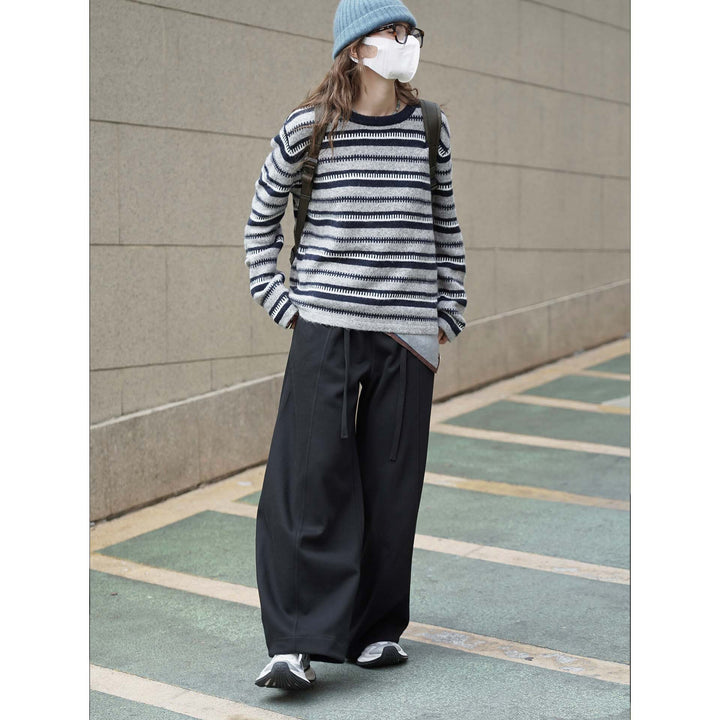 Women's Striped Chunky Knit Sweater with Mohair Look and Boxy Cut Amarae