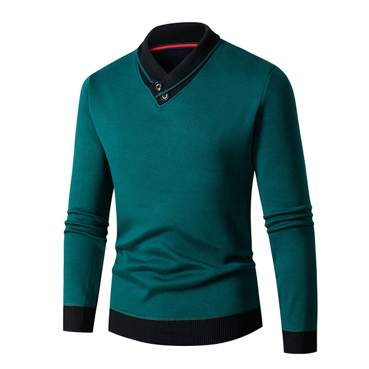 Men's sweater with a modern shawl collar and Lune London button details