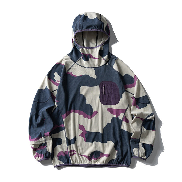Unisex Lightweight Technical Hooded Pullover Wind Jacket with Chest Zipper Pocket and Elastic Hem Amarae