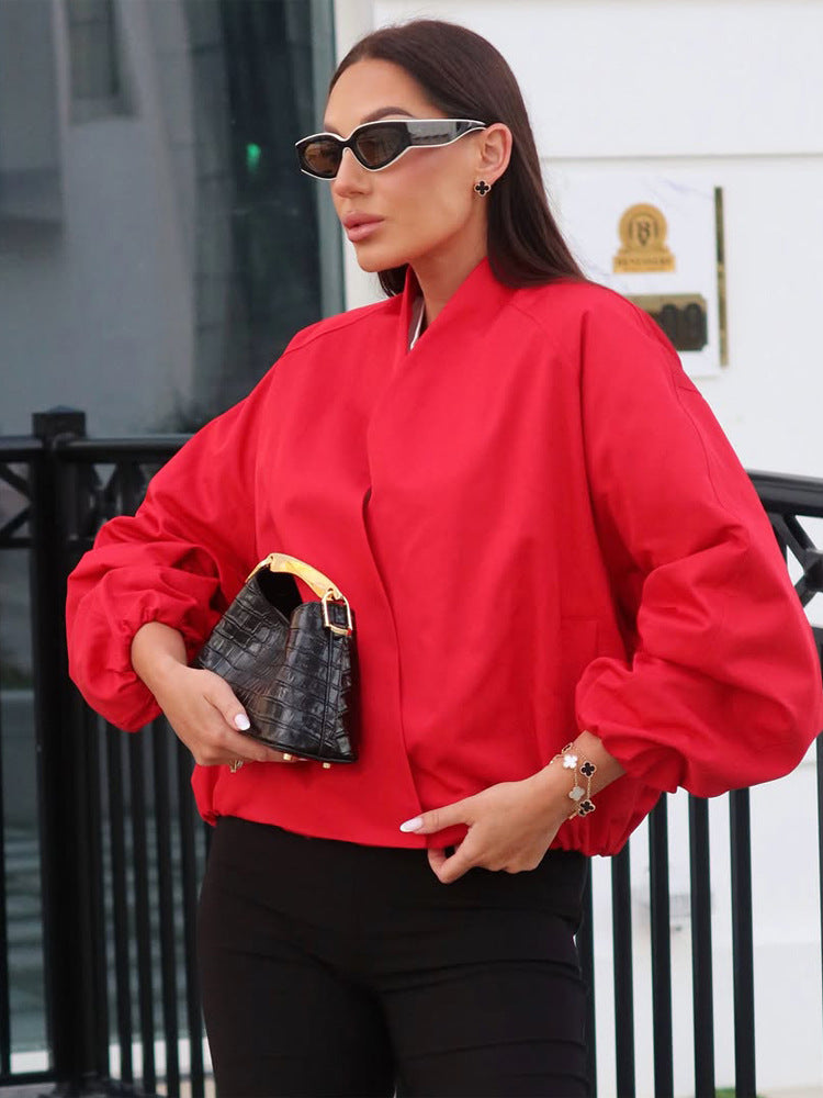 Women short cut oversized wrap jacket with balloon sleeves Amarae