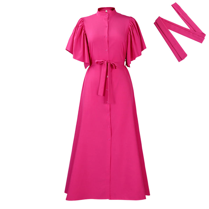 Maxi dress for women with elegant puff sleeves and a thin belt at the waist Lune London