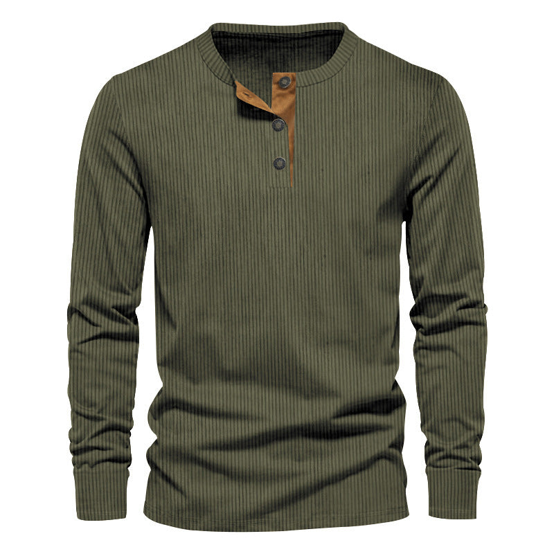 Men's long sleeve Henley shirt with a structured ribbed look and chic and stylish accents