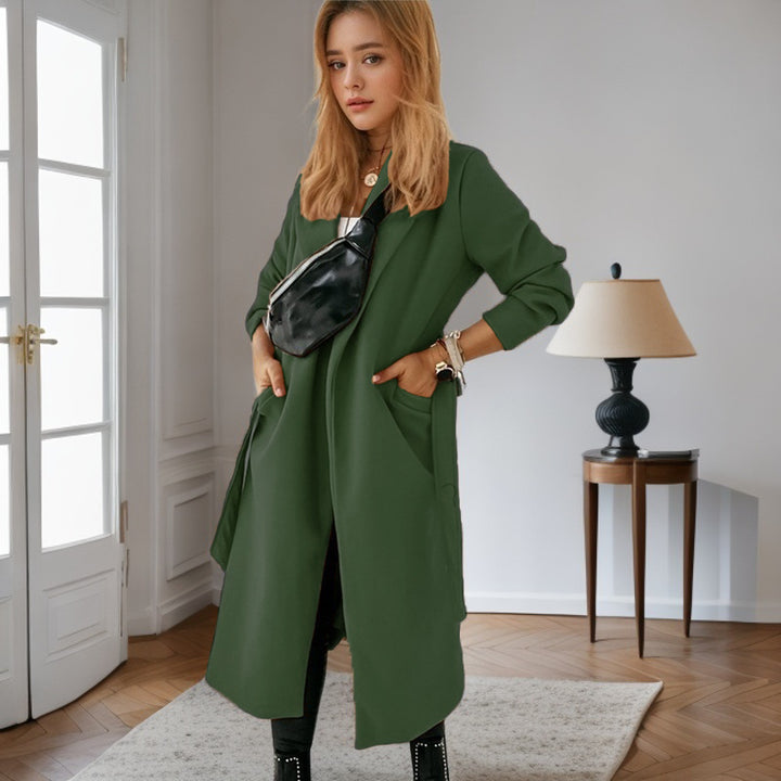 Trendy long jacket for women with practical pockets Amarae