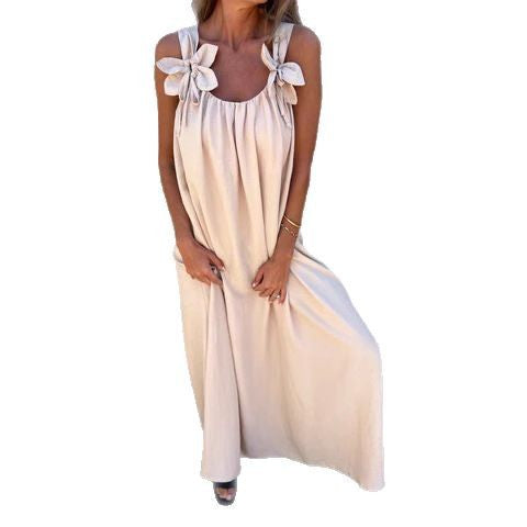 Fluid maxi dress for women with decorative ties at the shoulders Lune London