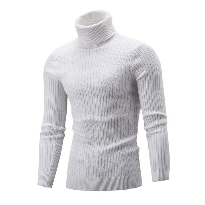 Knitted sweater for men in portrait format with high collar and textured pattern Lune London