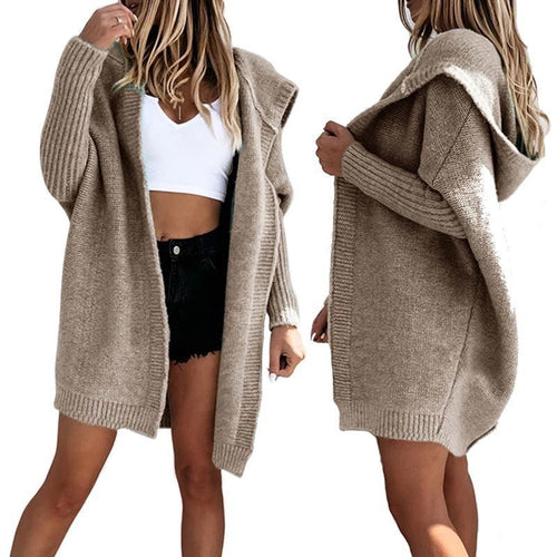 Women's knit cardigan with a relaxed fit and large hood Amarae